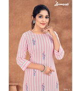 Laxmipati Cotton Pastel Pink Straight Cut Kurti