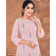 Laxmipati Cotton Pastel Pink Straight Cut Kurti