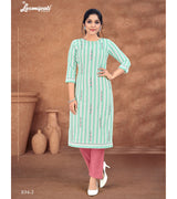 Laxmipati Cotton Mint Green Straight Cut Kurti