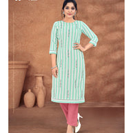 Laxmipati Cotton Mint Green Straight Cut Kurti