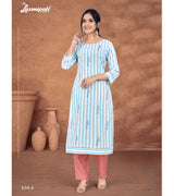 Laxmipati Cotton Baby Blue Straight Cut Kurti