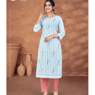 Laxmipati Cotton Baby Blue Straight Cut Kurti