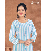 Laxmipati Cotton Baby Blue Straight Cut Kurti