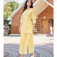 Laxmipati Mull Light Yellow Tunic With Palazzo