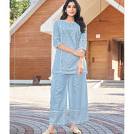 Laxmipati Mull Sky Blue Tunic With Palazzo