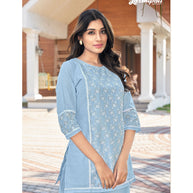 Laxmipati Mull Sky Blue Tunic With Palazzo