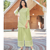 Laxmipati Mull Pistachio Green Tunic With Palazzo