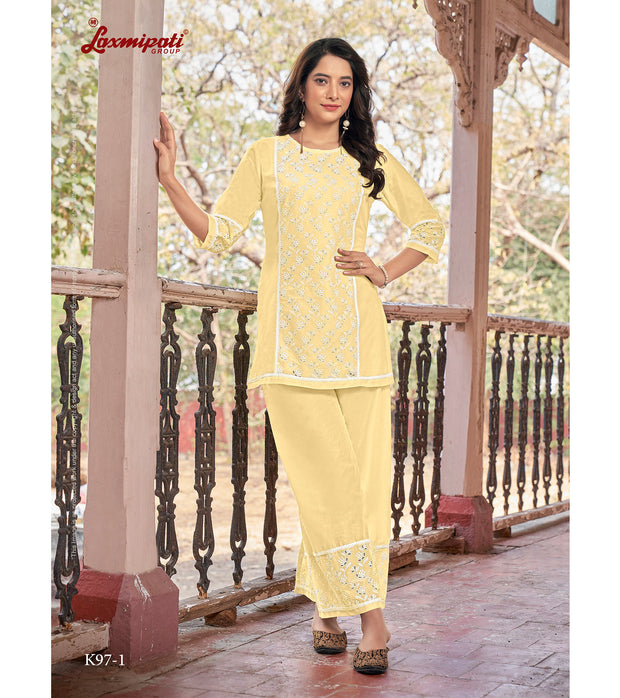 Laxmipati  Ishana Vol.2 Mull Base Light Yellow Tunic With Palazzo