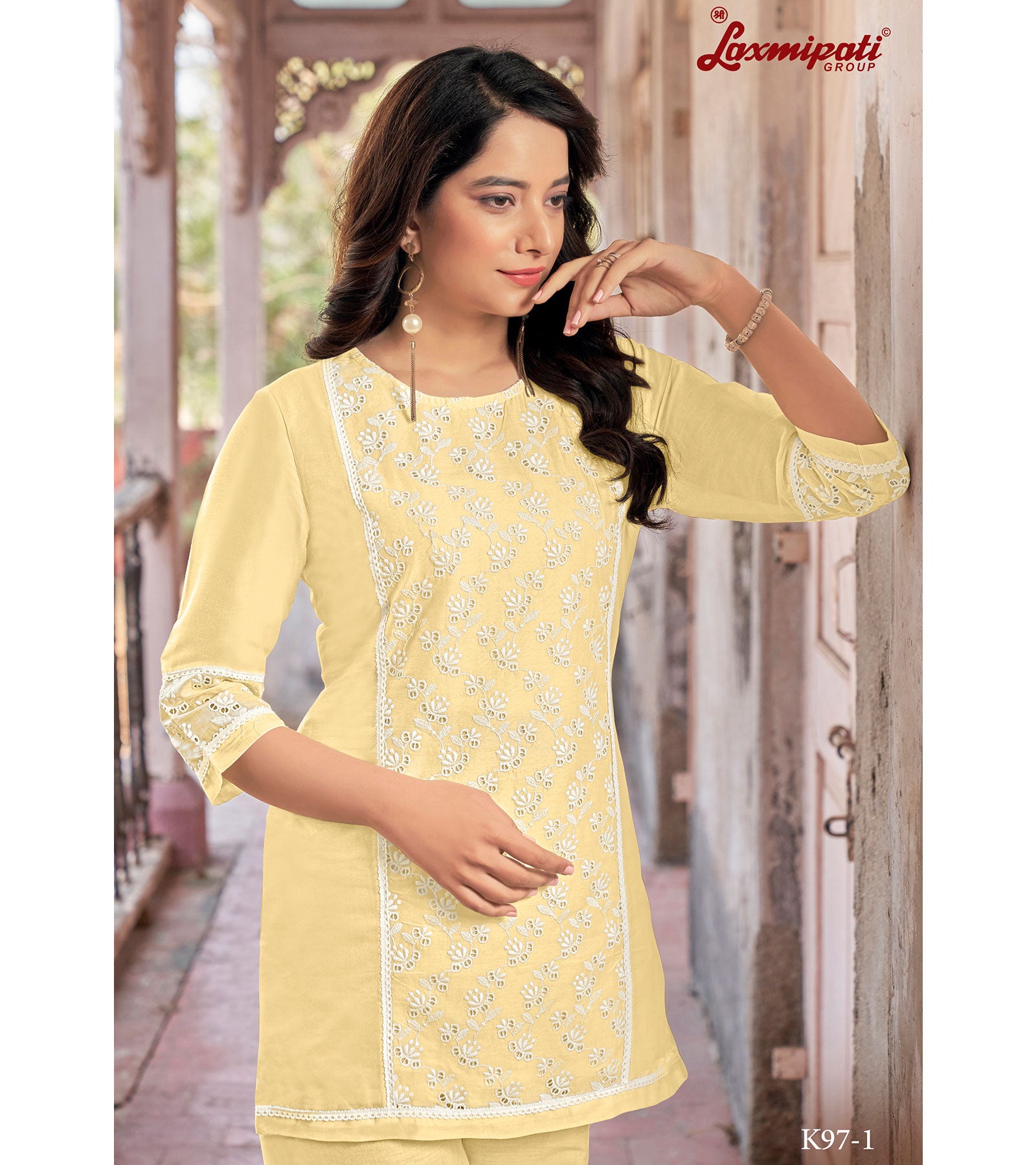 Laxmipati  Ishana Vol.2 Mull Base Light Yellow Tunic With Palazzo