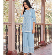 Laxmipati Ishana Vol.2 Mull Base Bright Sky Tunic With Palazzo