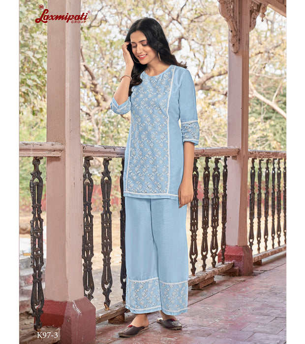 Laxmipati Ishana Vol.2 Mull Base Bright Sky Tunic With Palazzo