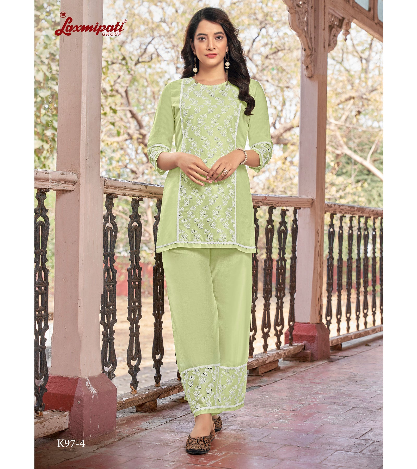 Laxmipati  Ishana Vol.2 Mull Base Light Lime Tunic With Palazzo