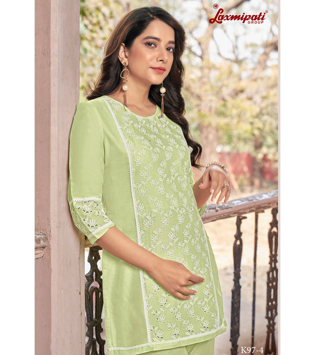 Laxmipati  Ishana Vol.2 Mull Base Light Lime Tunic With Palazzo