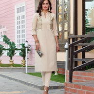 Laxmipati Cotton Beige Kurti