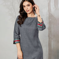 Laxmipati Cotton Textured Grey Straight Cut Kurti With Mask