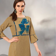 Laxmipati Textured Cotton Neutral Brown Full length Gown with 3/4 sleeve & Mask