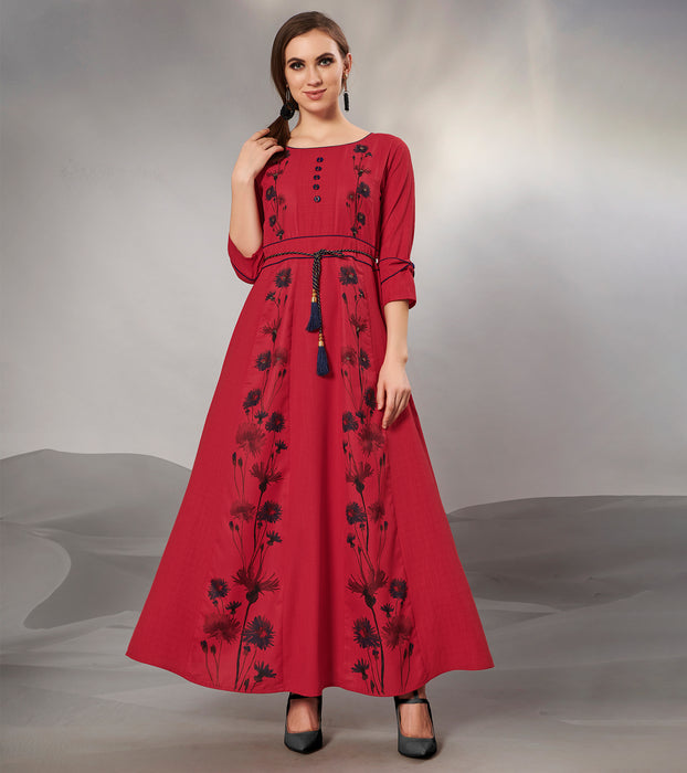 Buy Womens Fashion Printed Designer Rayon Cotton Mix Tassels Floor Length  Gown Western wear ALine Dress Online  Get 49 Off