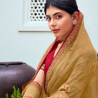 Laxmipati Chiffon Chikoo Zari Embroidery Work Saree