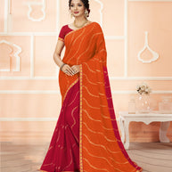 Laxmipati Chiffon Red & Orange Saree