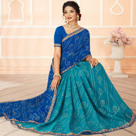 Laxmipati Chiffon Firozi & Blue Saree
