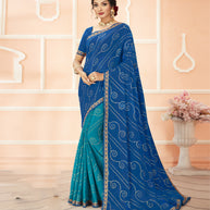 Laxmipati Chiffon Firozi & Blue Saree