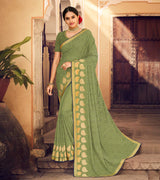 Laxmipati Chiffon Olive Green Saree