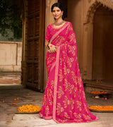 Laxmipati Aradhana Chiffon  Rani Zari Work Embroidery, Stone Work Saree