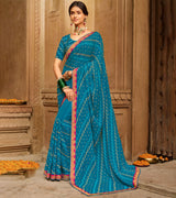 Laxmipati Aradhana Chiffon  Firozi Zari Work Embroidery, Stone Work Saree