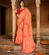 Laxmipati Aradhana Chiffon  Peach  Zari Work Embroidery, Stone Work Saree