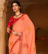 Laxmipati Aradhana Chiffon  Peach  Zari Work Embroidery, Stone Work Saree