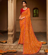 Laxmipati Aradhana Chiffon  Orange Zari Work Embroidery, Stone Work Saree