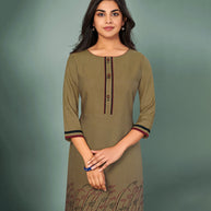 Laxmipati Cotton Mitti Brown Hand Crafted Print with Pigment Dye Straight Cut Kurti With Palazzo and Mask