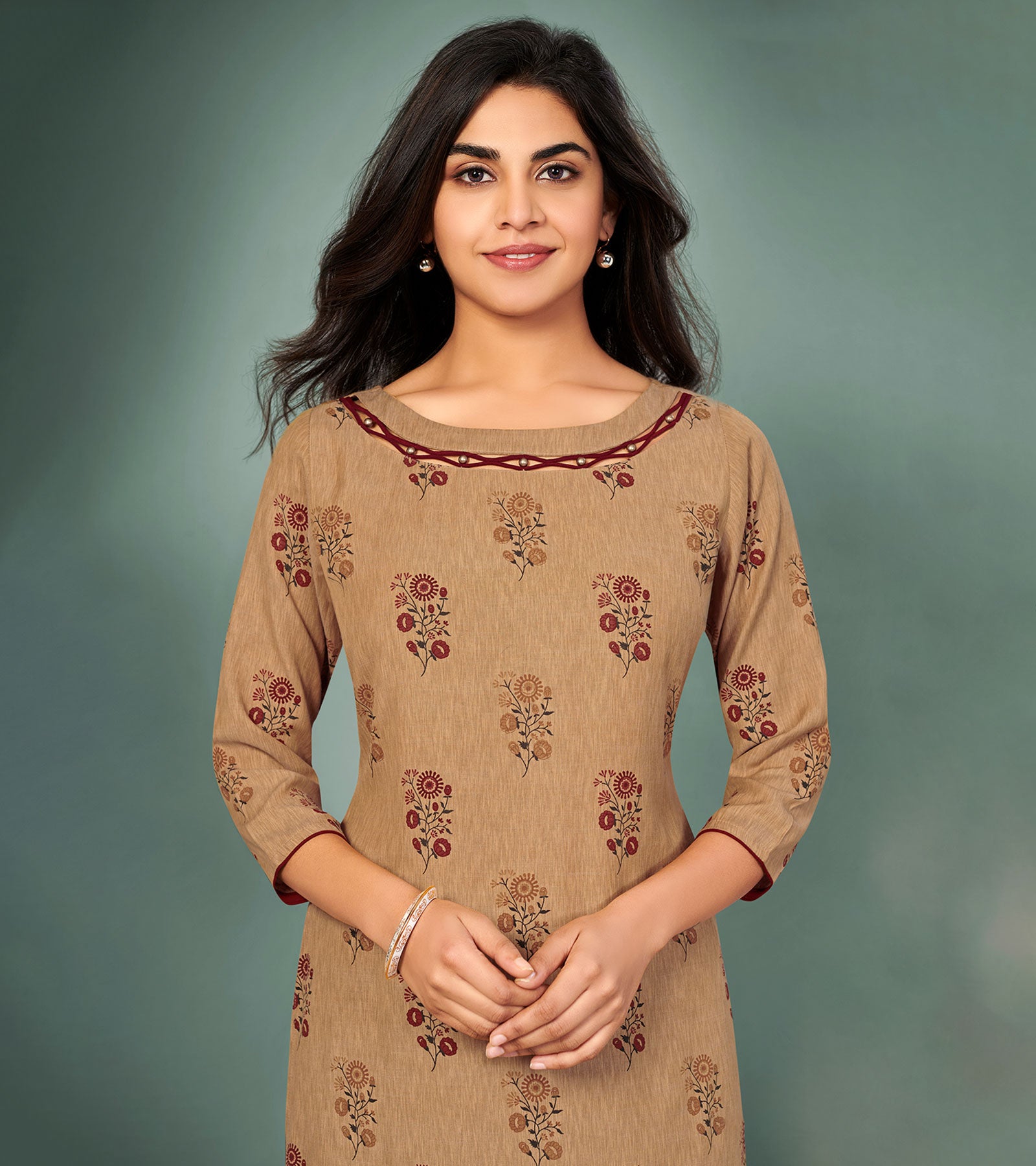 Laxmipati Cotton Chikoo rust Hand Crafted Print with Pigment Dye Straight Cut Kurti With Palazzo and Mask