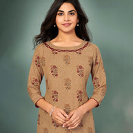 Laxmipati Cotton Chikoo rust Hand Crafted Print with Pigment Dye Straight Cut Kurti With Palazzo and Mask