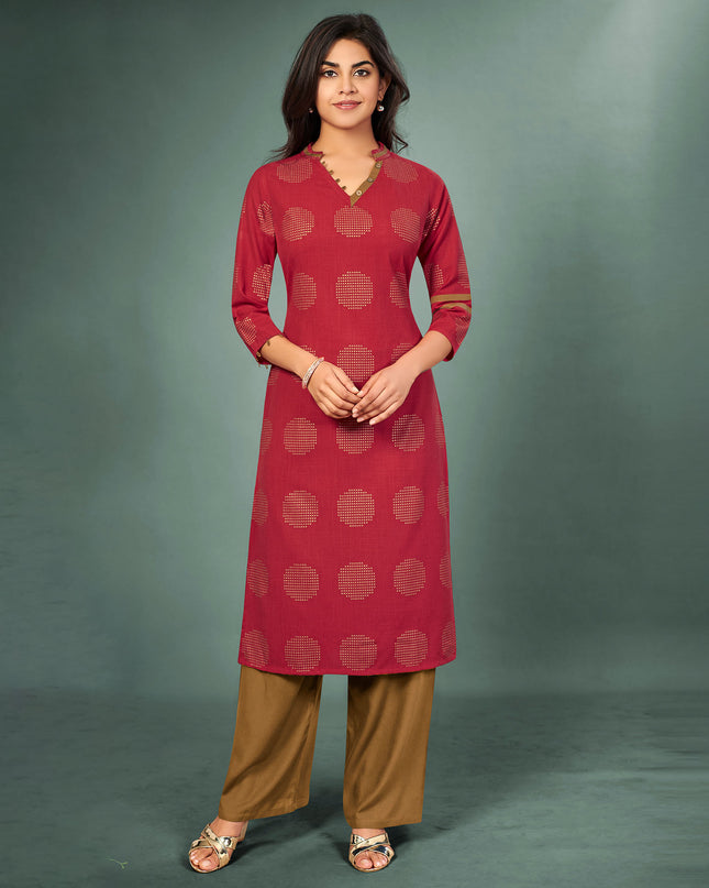 Laxmipati Cotton Rimzim redHand Crafted Print with Pigment Dye Straight Cut Kurti With Palazzo and Mask