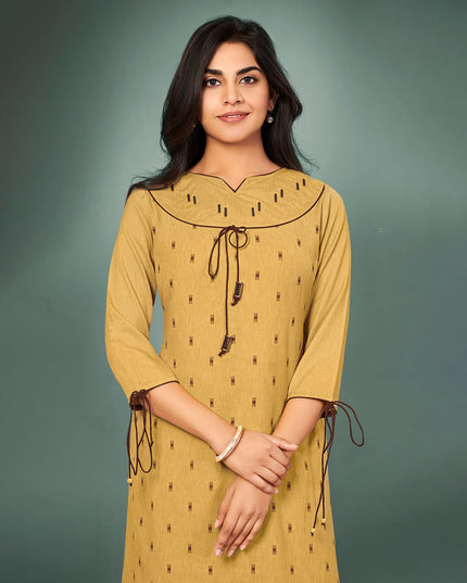 Laxmipati Cotton Beige Hand Crafted Print with Pigment Dye Straight Cut Kurti With Palazzo and Mask