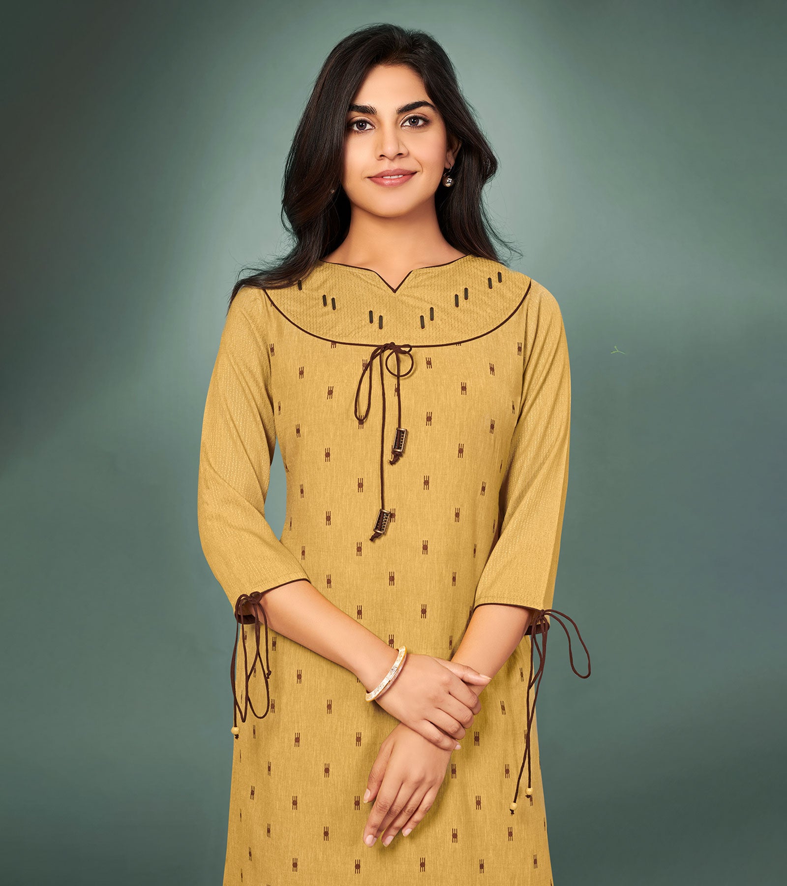 Laxmipati Cotton Beige Hand Crafted Print with Pigment Dye Straight Cut Kurti With Palazzo and Mask