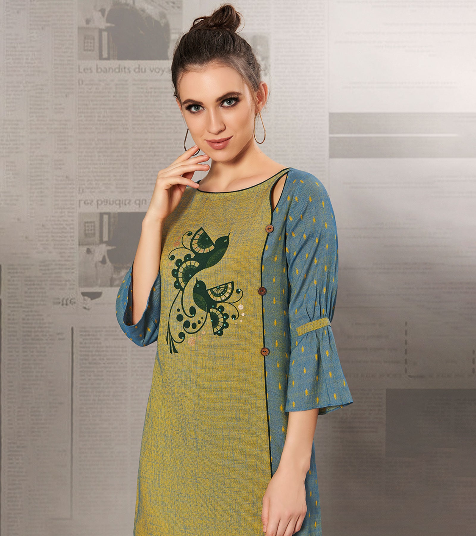Laxmipati Barbie Cotton & Jacquard Cotton Olive Green,  Straight Cut Kurti With Mask