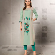 Laxmipati Barbie Cotton & Jacquard Cotton Fresh Phirozi,Straight Cut Kurti With Mask