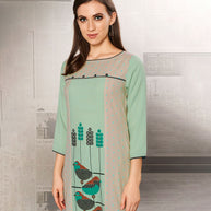 Laxmipati Barbie Cotton & Jacquard Cotton Fresh Phirozi,Straight Cut Kurti With Mask