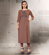 Laxmipati Barbie Cotton & Jacquard Cotton Earthy Blue,Straight Cut Kurti With Mask