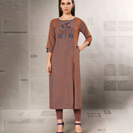 Laxmipati Barbie Cotton & Jacquard Cotton Earthy Blue,Straight Cut Kurti With Mask