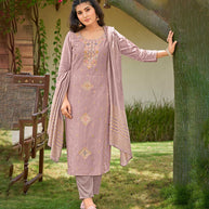 Laxmipati Viscose Opal Purple Viscose Jacquard Kurti With Pant & Dupatta