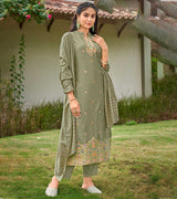 Laxmipati Viscose Mint Green Viscose Jacquard Kurti With Pant & Dupatta