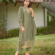 Laxmipati Viscose Mint Green Viscose Jacquard Kurti With Pant & Dupatta